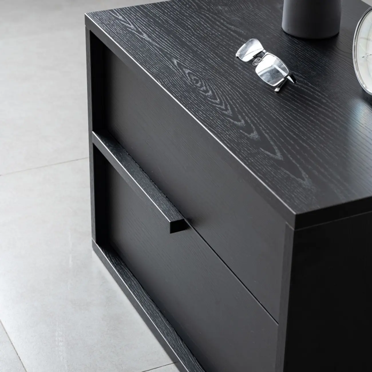 Modern Black Manufactured Wood 2-Drawer Nightstand