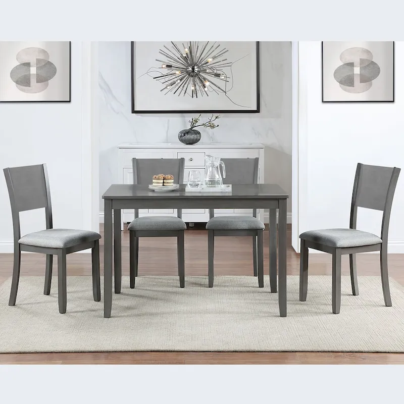 Modern 5-Piece Dining Set with Rectangular Counter Height Table & 4 Upholstered Chairs