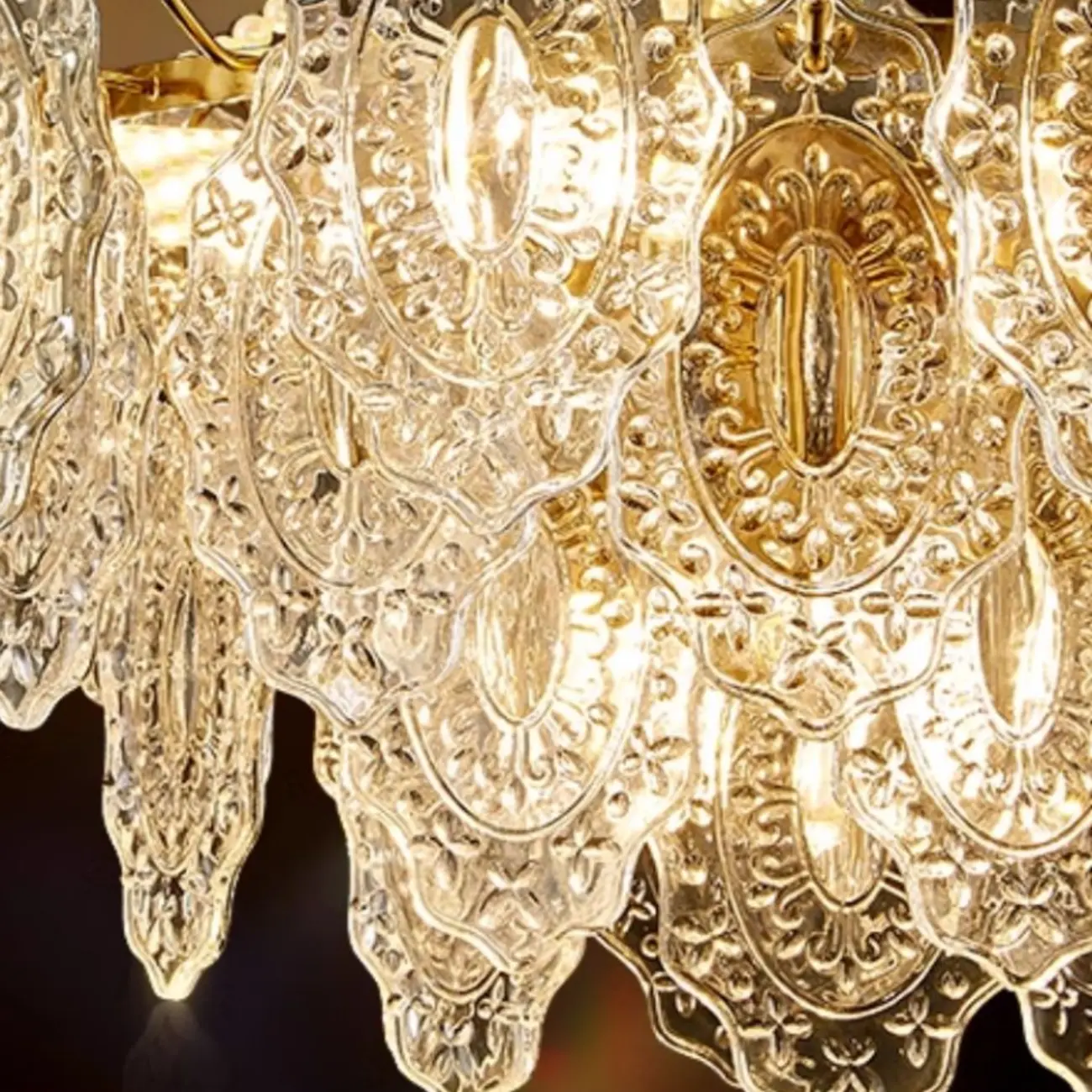Luxurious Gold Crystal Leaf Round Pendant Chandelier