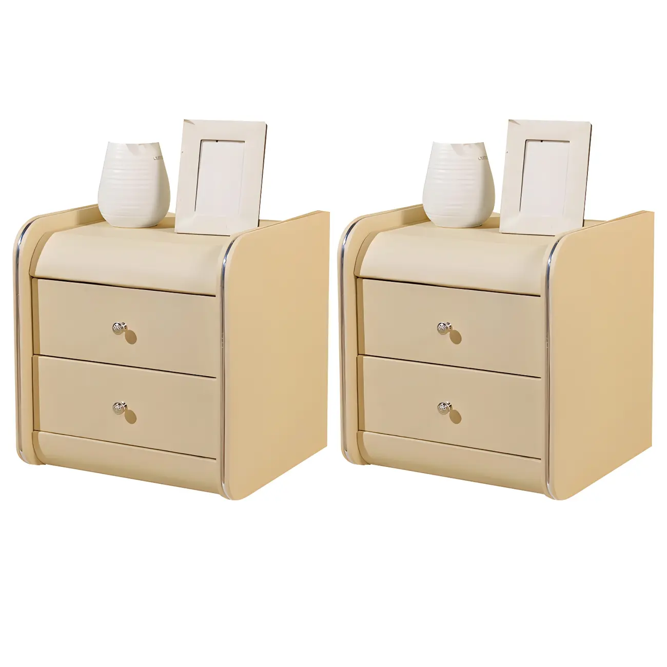 Stylish Narrow Faux Leather Bedside Table with 2 Drawers