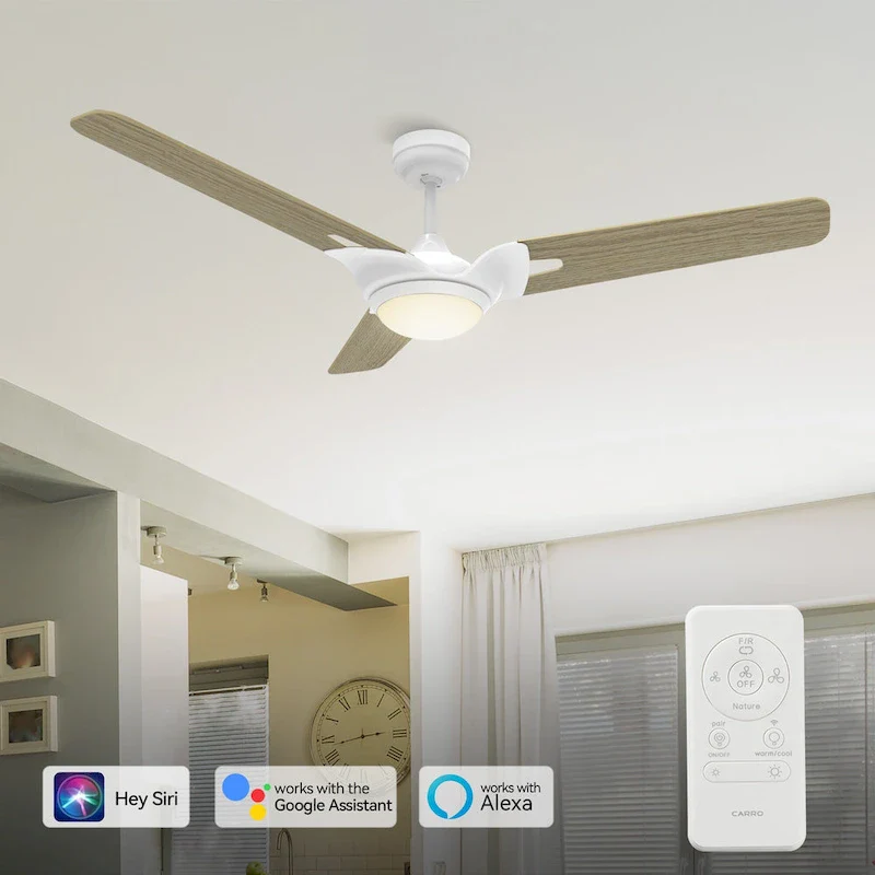 CARRO Aiden 56  3-Blade Smart Ceiling Fan with LED Light and Remote-Light Wooden