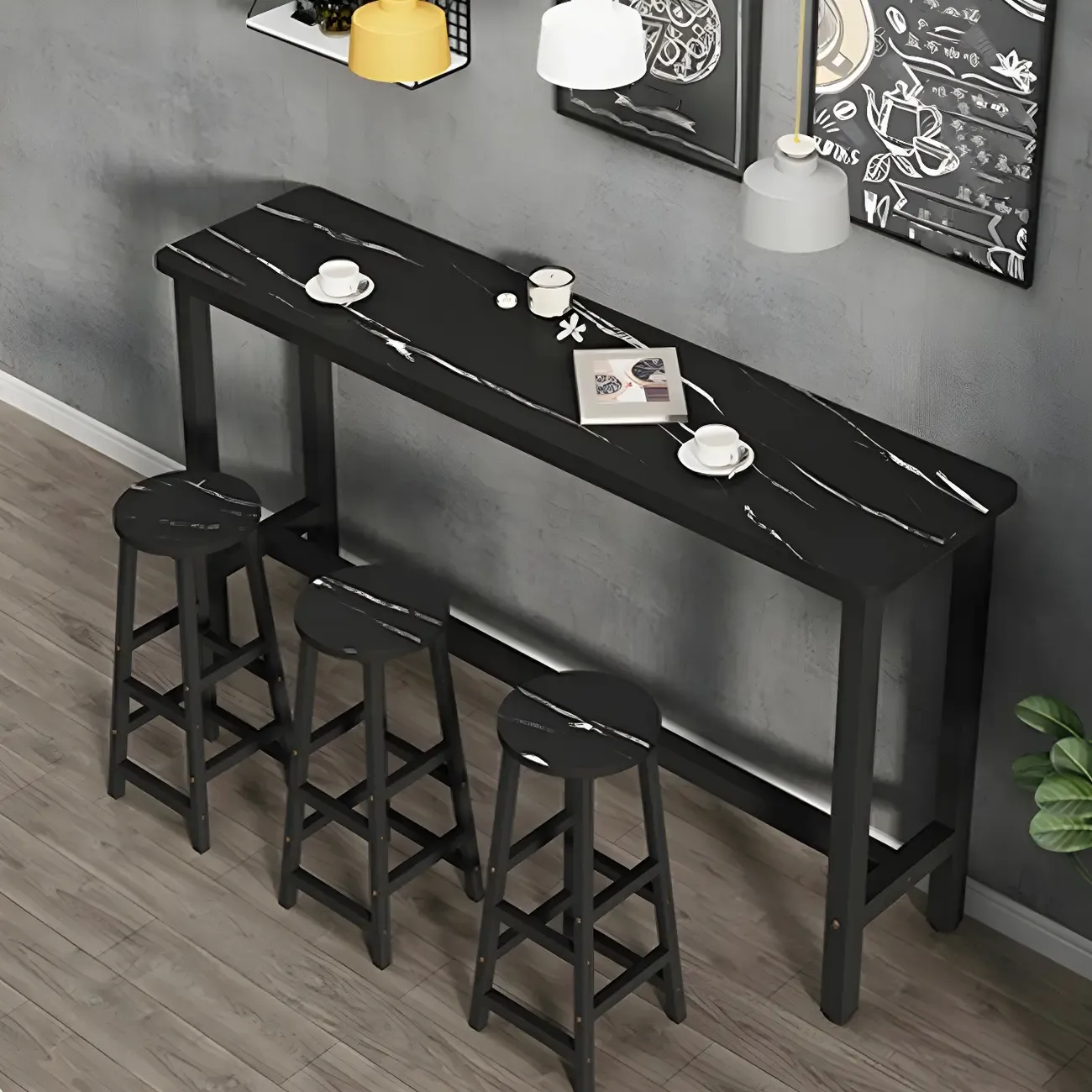 Modern White Wood Top Steel Base Bar Tables