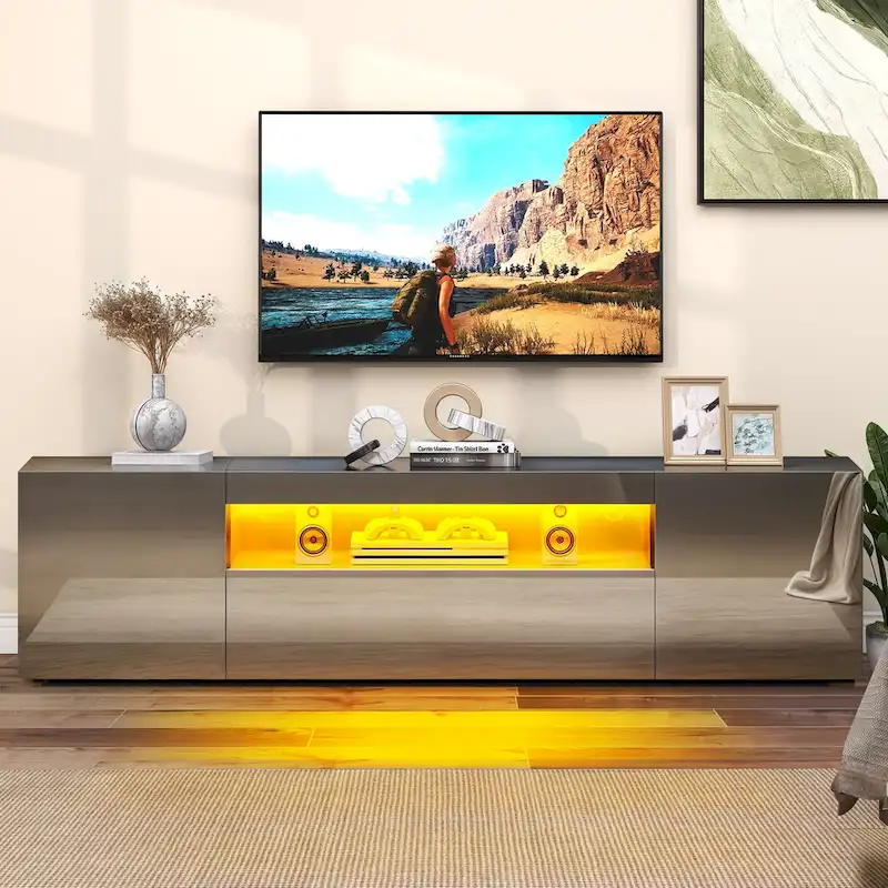 Moasis 70-inch High Glossy Wood TV Stand LED Entertainment Center Media Console