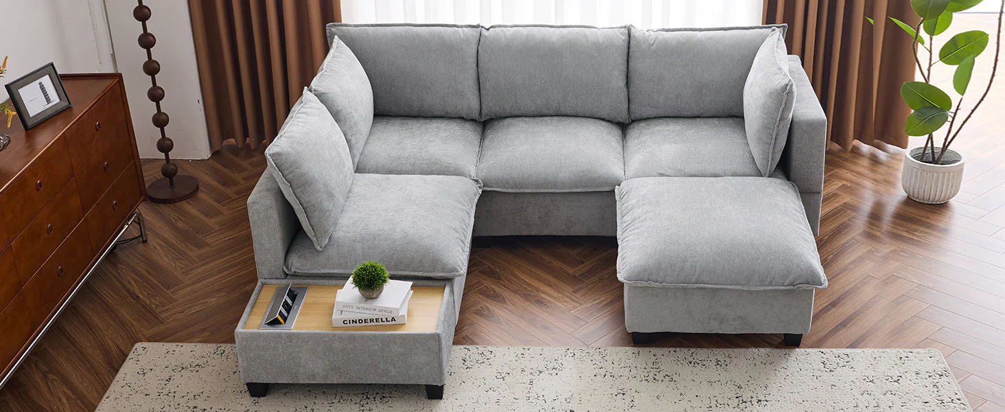 Walker Edison | Cloud Chenille Modular Sectional Sofa with Coffee Table
