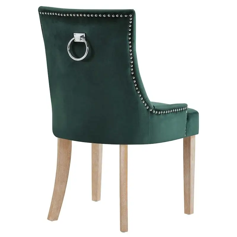 Tufted Velvet Upholstered Dining Chair With Nailhead Trim in Black