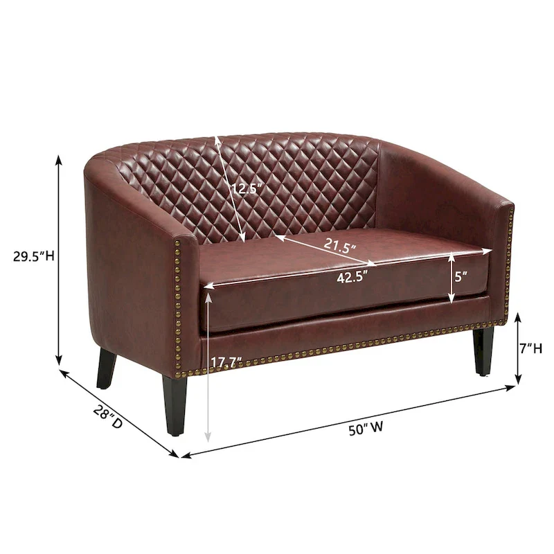 KINWELL 50W Tufted Faux Leather Upholstered Small Loveseat Sofa