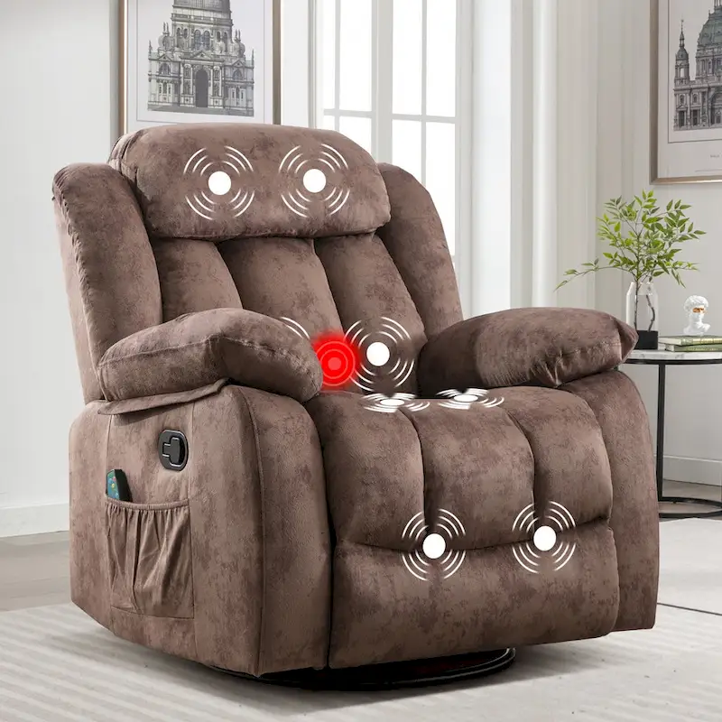 Soft Fabric Overstuff Manual Recliner with Massager and Heat