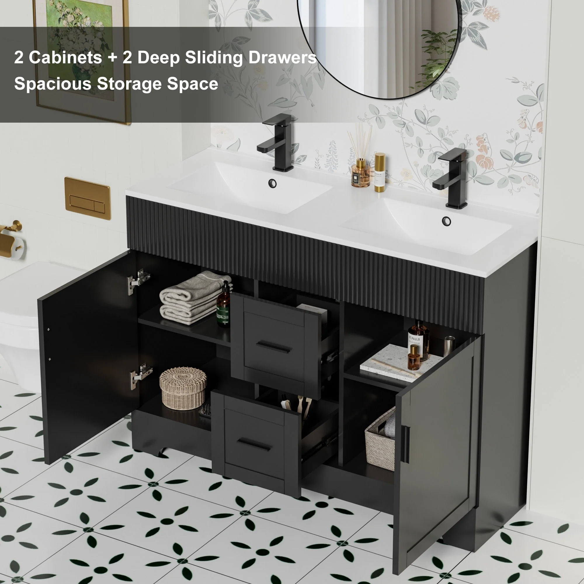 Wavy Line 30/36/48 Bathroom Vanity Set with Sink & Faucet