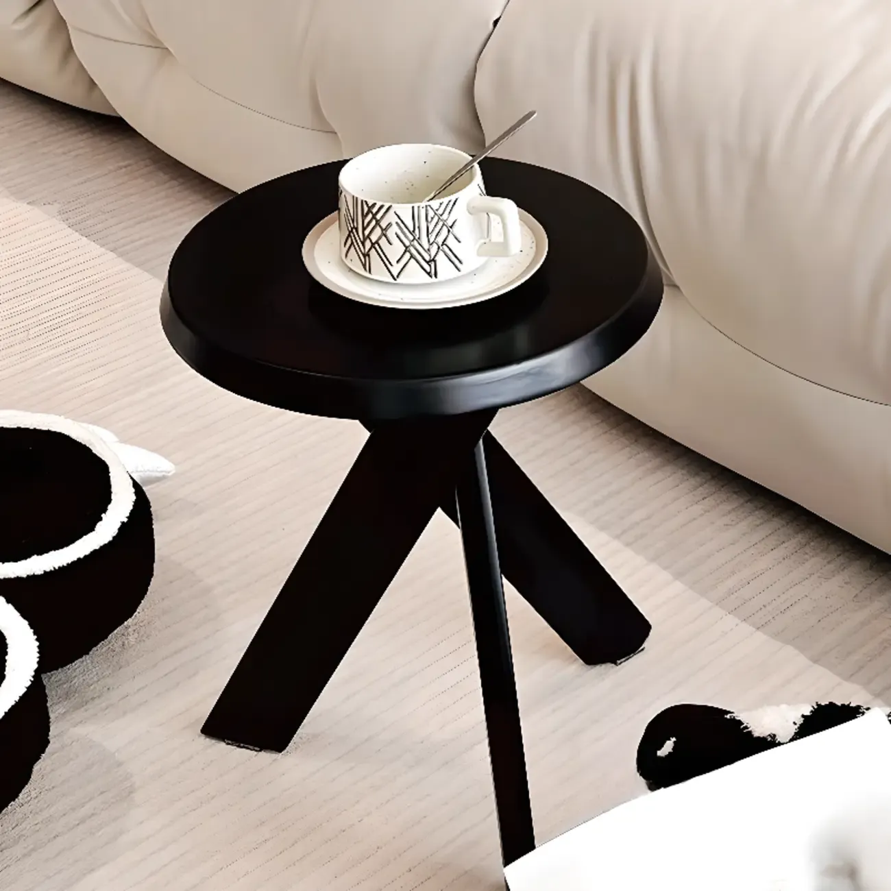 Contemporary Black Wooden Tripod Side Table
