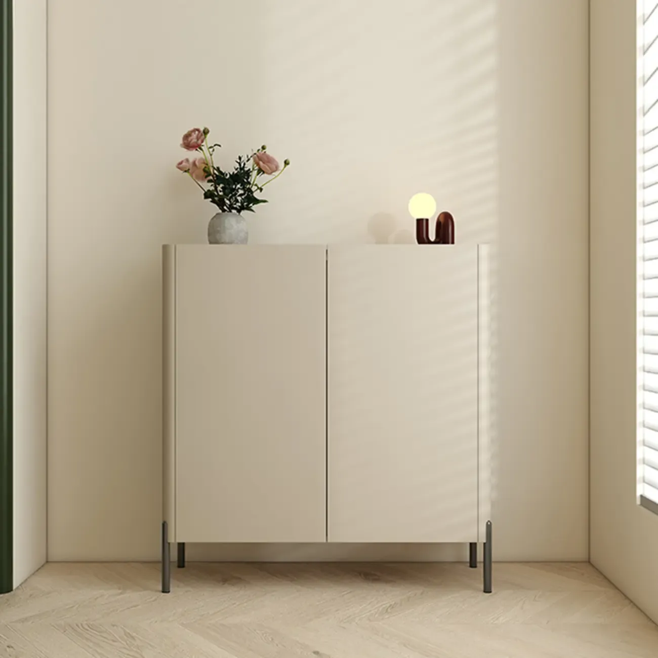 Coffee Solid Wood Shoe Cabinet with Adjustable Shelves