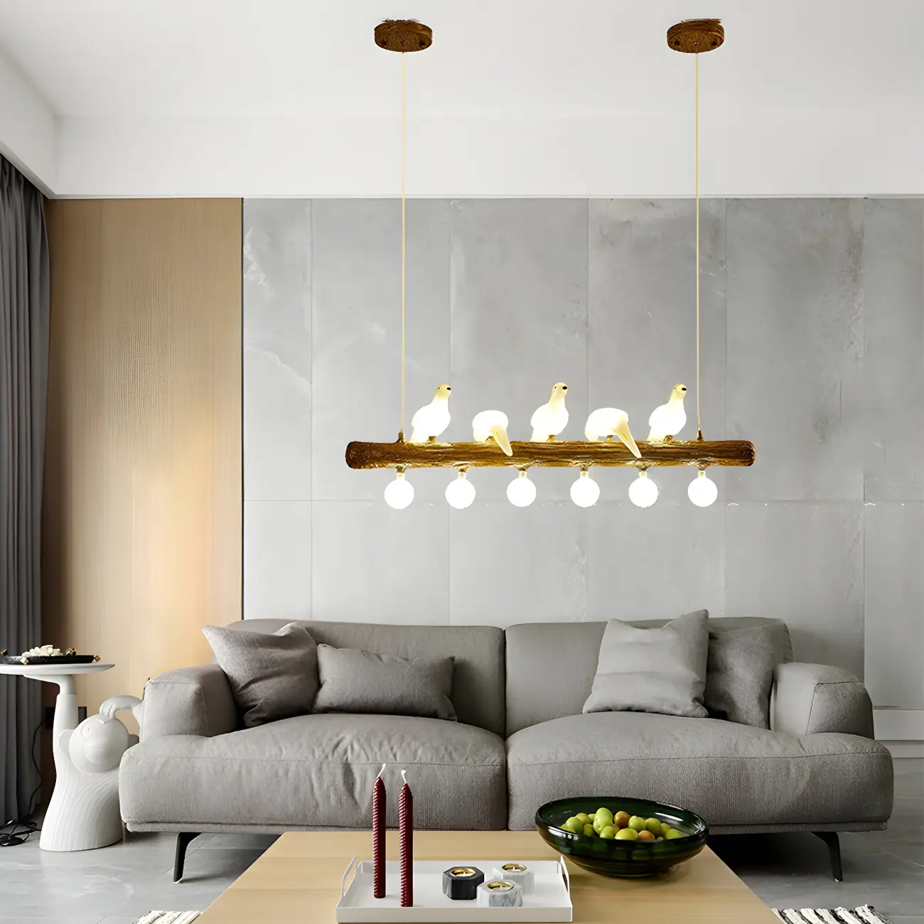 Rustic Wood LED Bird Island Chandelier