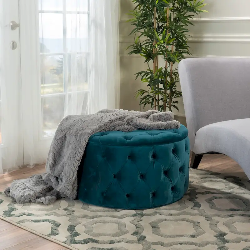 Zelfa Modern Glam Tufted Velvet Round Ottoman by Christopher Knight Home