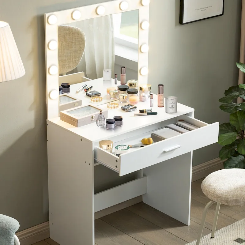 Girls Makeup dressing Table with 3 Color LED Lighting Modes