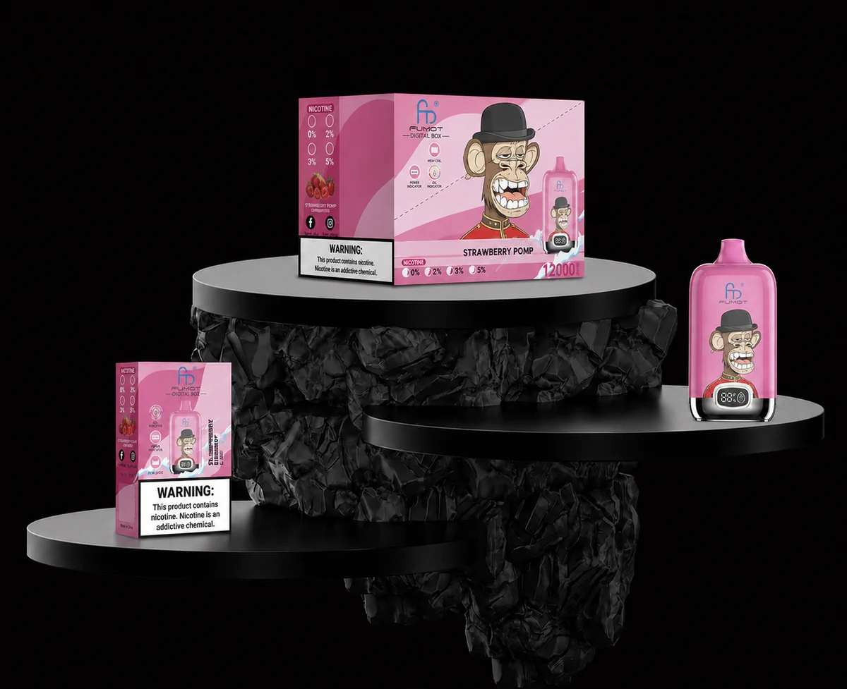 Fumot Digital Box 12000 Strawberry Pomp Einzelgerät, Retail-Box und Display-Box