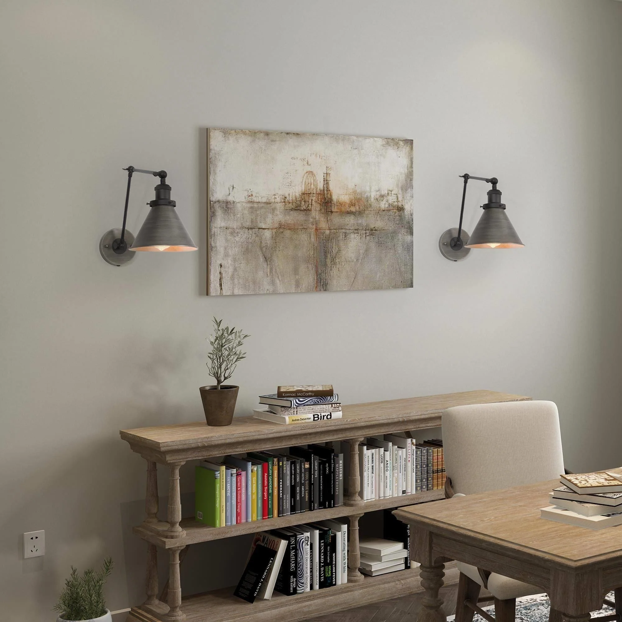 Set of 2 Modern Adjustable Swing Arm Lights Plug-in Hardwire Wall Sconces