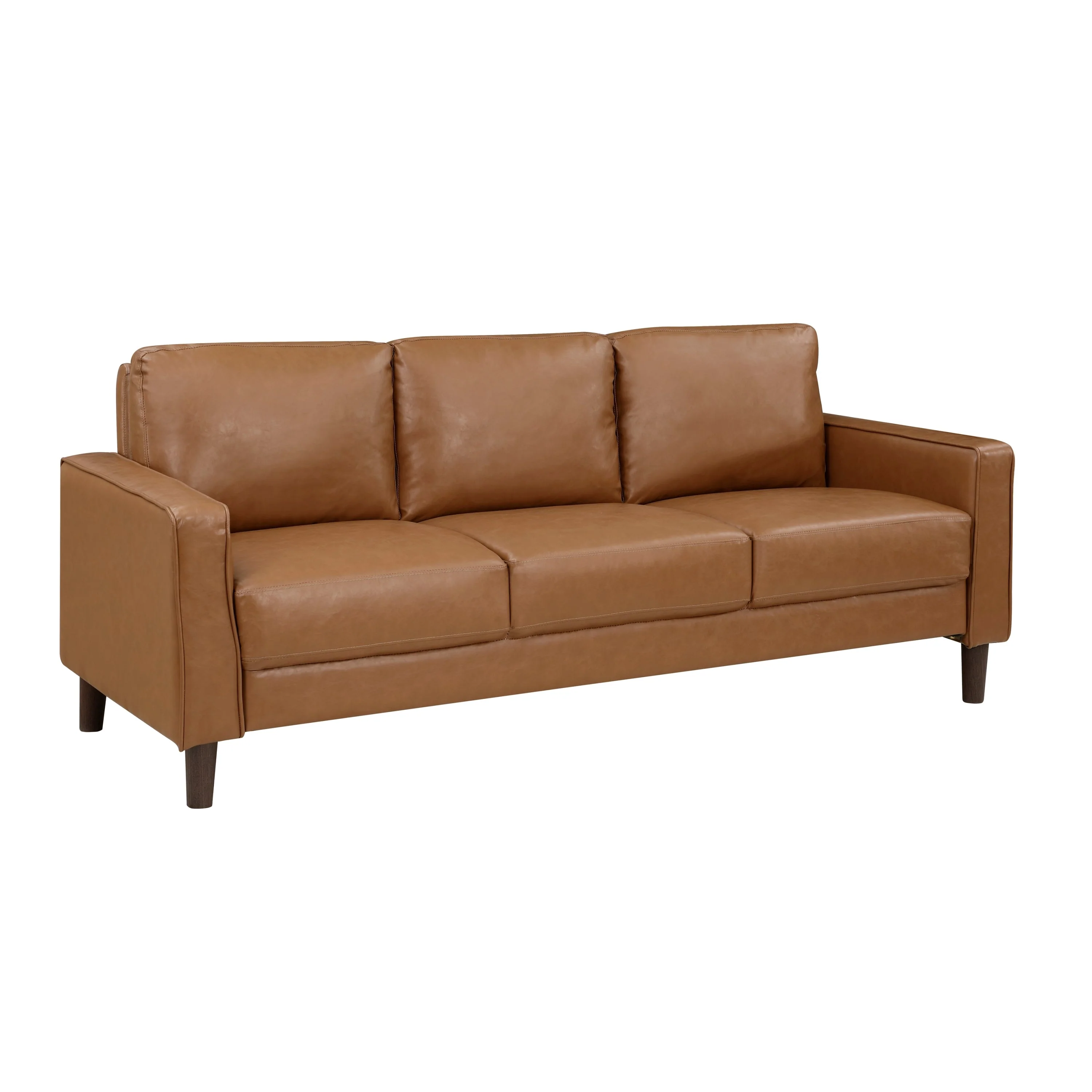 Modern Style Brown Faux Leather 3-Seater Sofa Couch
