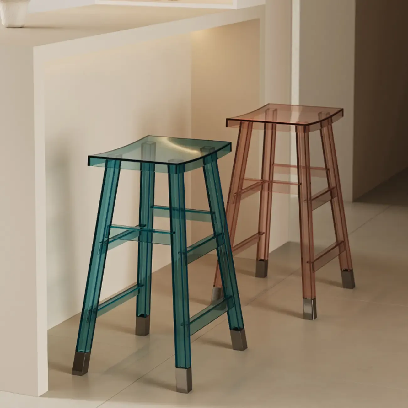 Saddle Acrylic Counter Height Backless Bar Stools