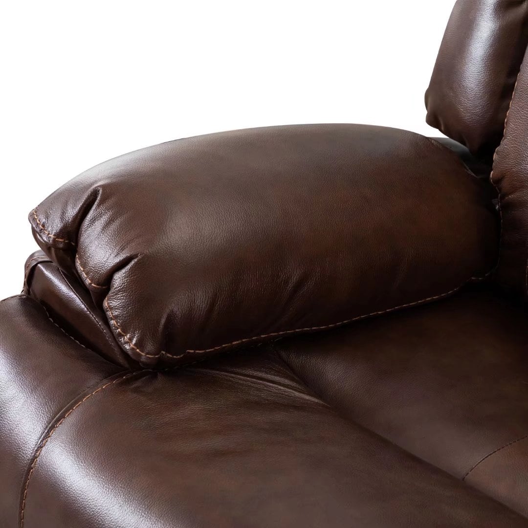 Genuine Leather Mid-century Modern Style Manual Recliners Sofa Set