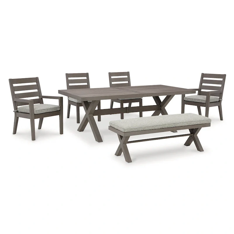 Signature Design by Ashley Hillside Barn Brown/Gray 6-Piece Outdoor Dining Package - 84  W x 42  D x 29  H