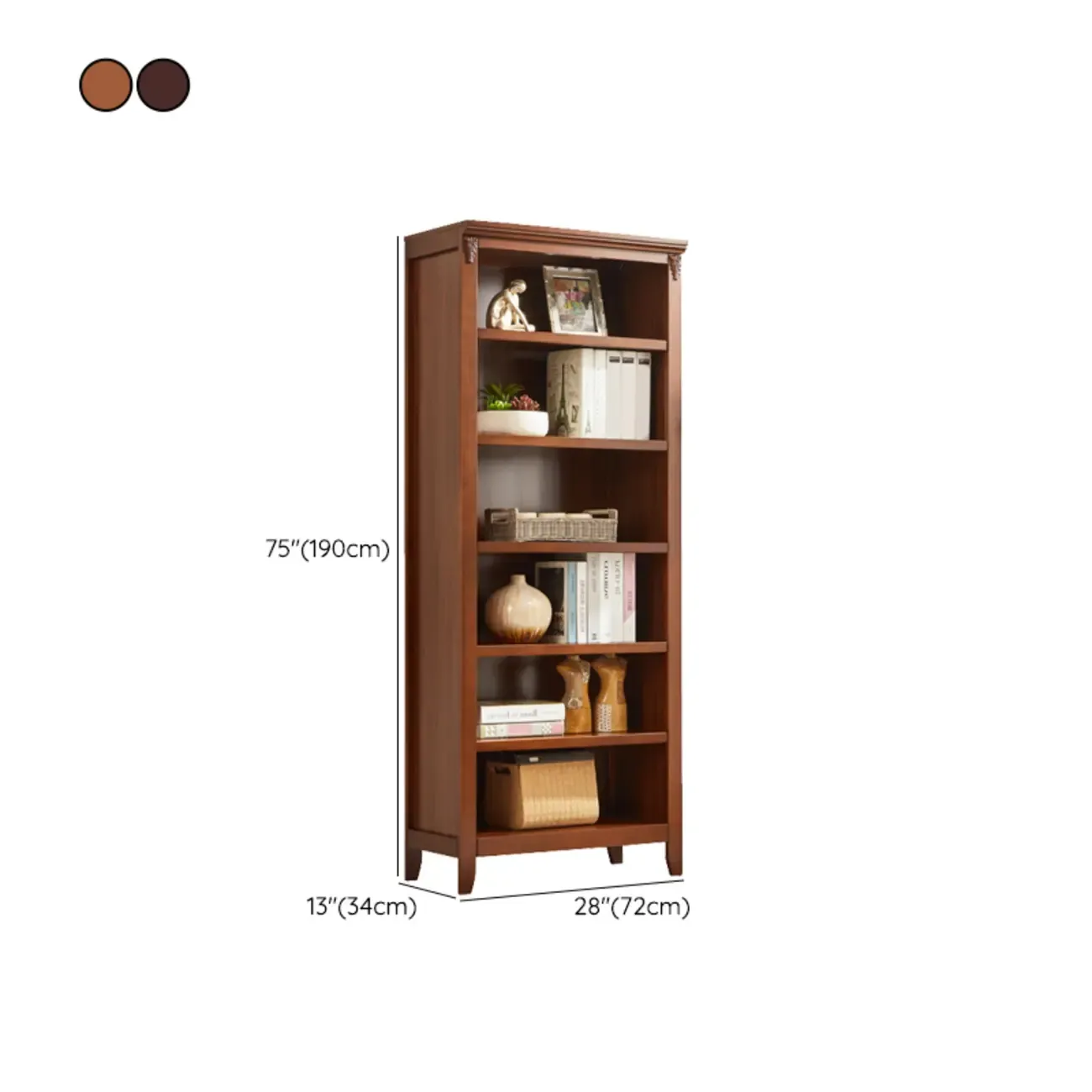 Dark Walnut Modern Vertical Adjustable Shelving Wood Bookcase