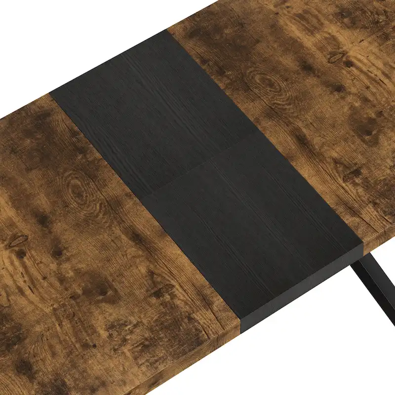 Retro Rectangular Stretch Dining Table with Cross Iron Base