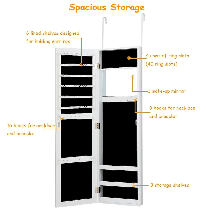 Wall Door Mounted Jewelry Organizer with Mirror