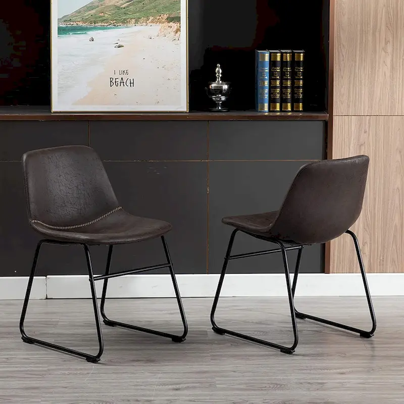 Modern Faux Leather Dining Chairs with Metal Frame (Set of 2) - 24 H x 14.5 W x 20.8 D