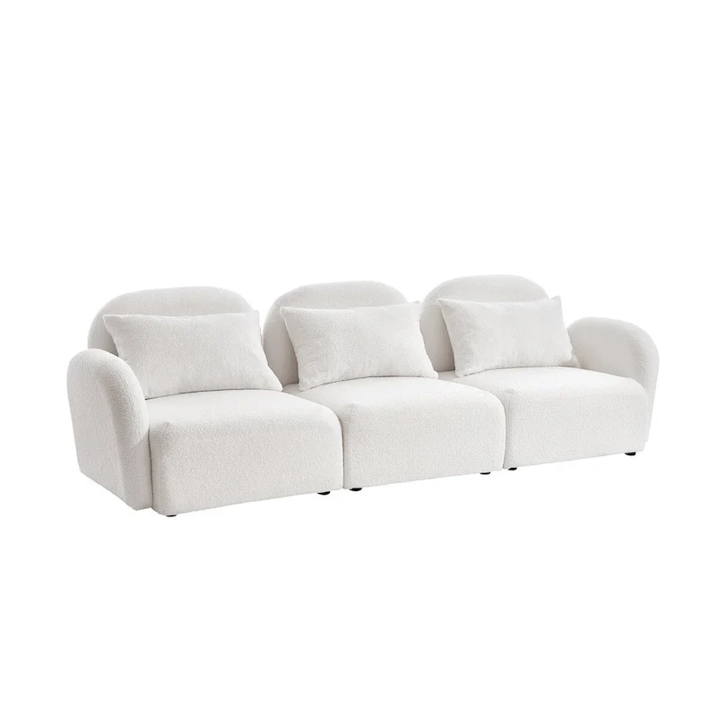 Living Room Furniture Three Seat Lazy Sofa Teddy Fabric White,High quality and durable