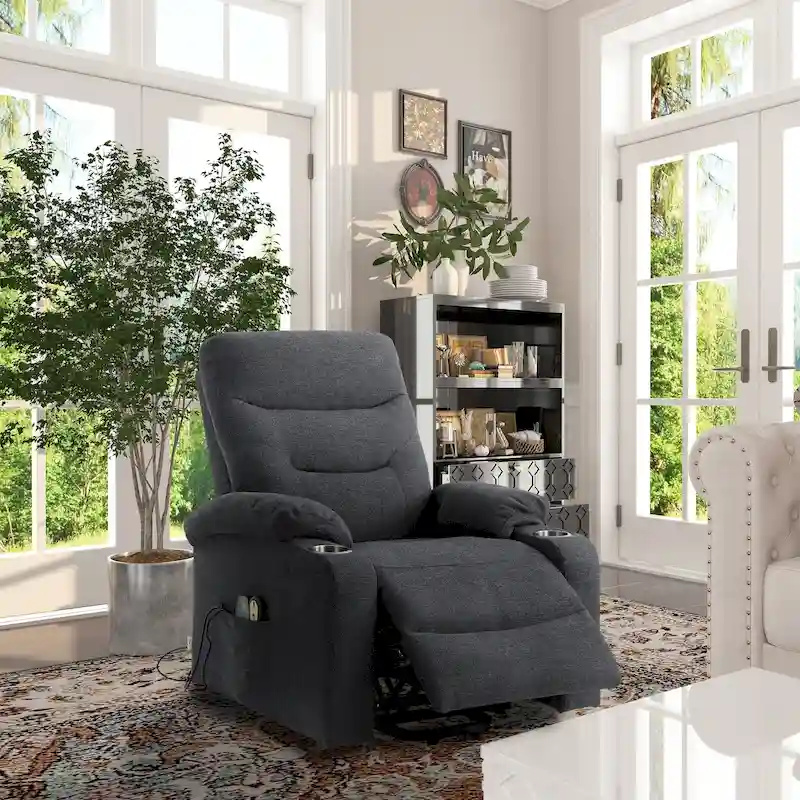 Clihome Soft Upholstered Electric Massage Recliner with Cup Holder