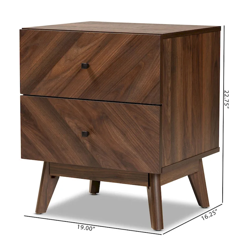 Hartman Mid-Century Modern Walnut Finished Wood 2-Drawer Nightstand