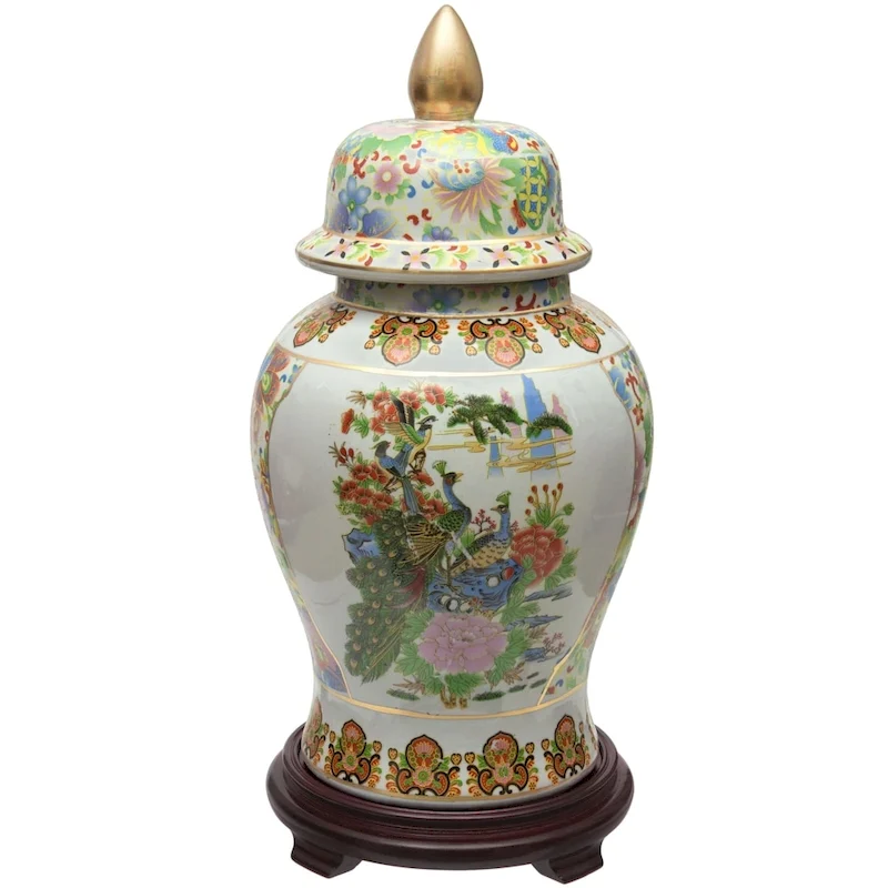 Handmade 18  Satsuma Birds and Flowers Porcelain Temple Jar