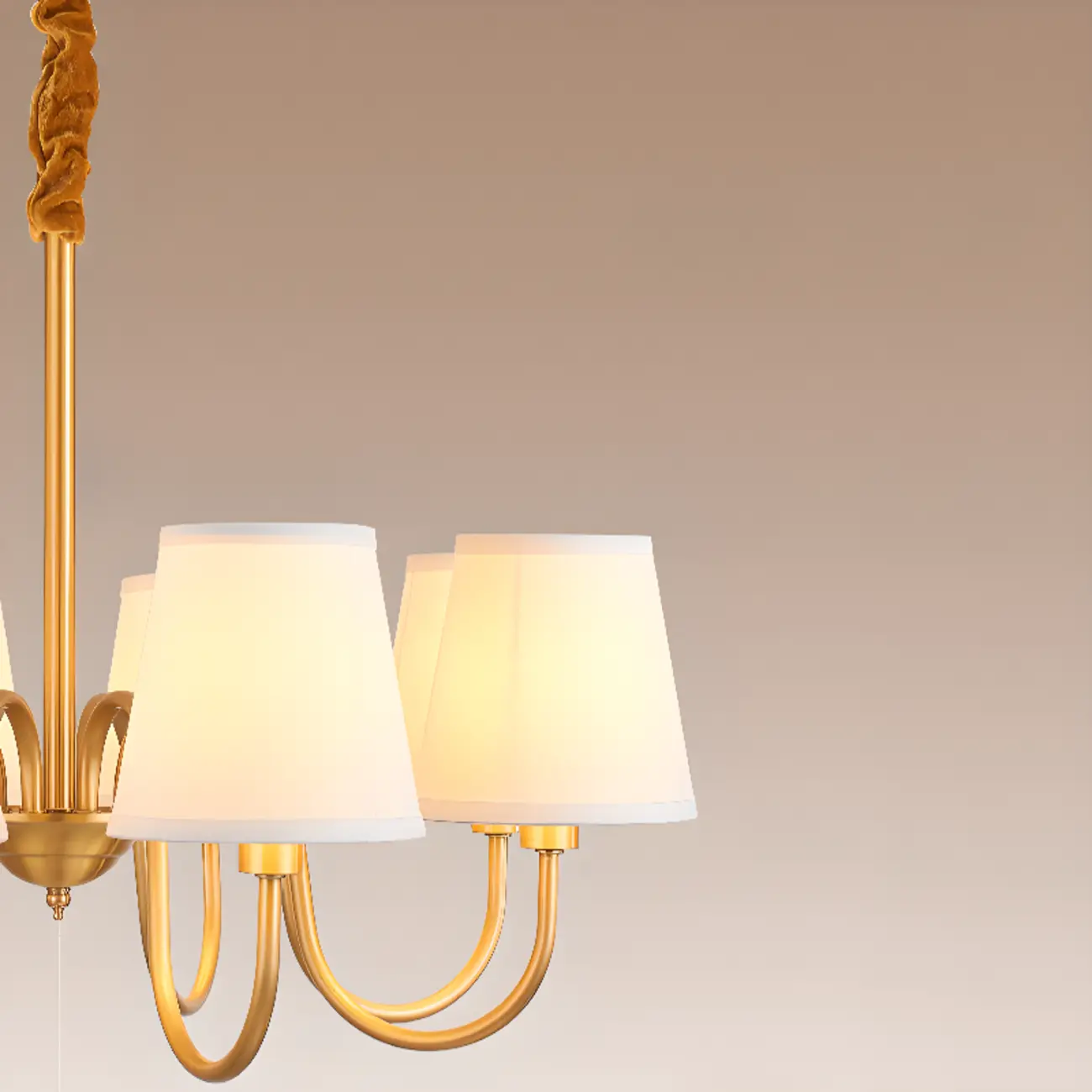Modern Brass Hanging Chandelier with Fabric Shade