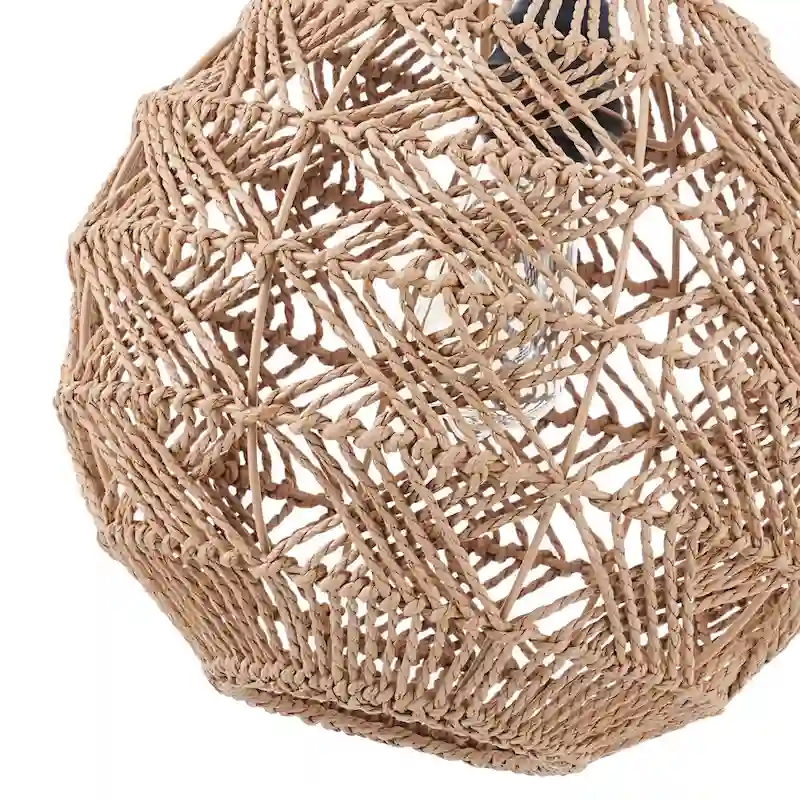 CO-Z Boho Handwoven Hemp Rope Globe Pendant Light Fixture - Tan