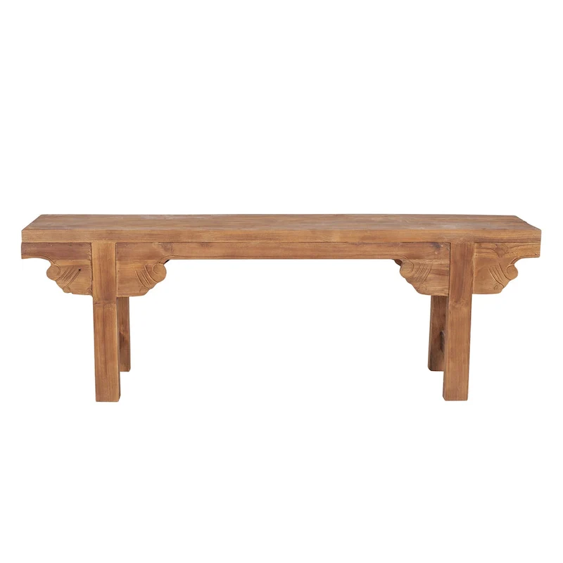 Natural Solid Wood Carved Bench by East at Main