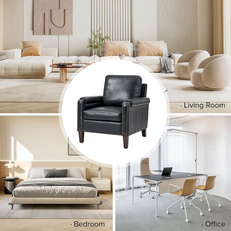 Kunz Transitional Genuine Leather Armchair with Removable Cushion and Nailhead Trims Set of 2 by HULALA HOME