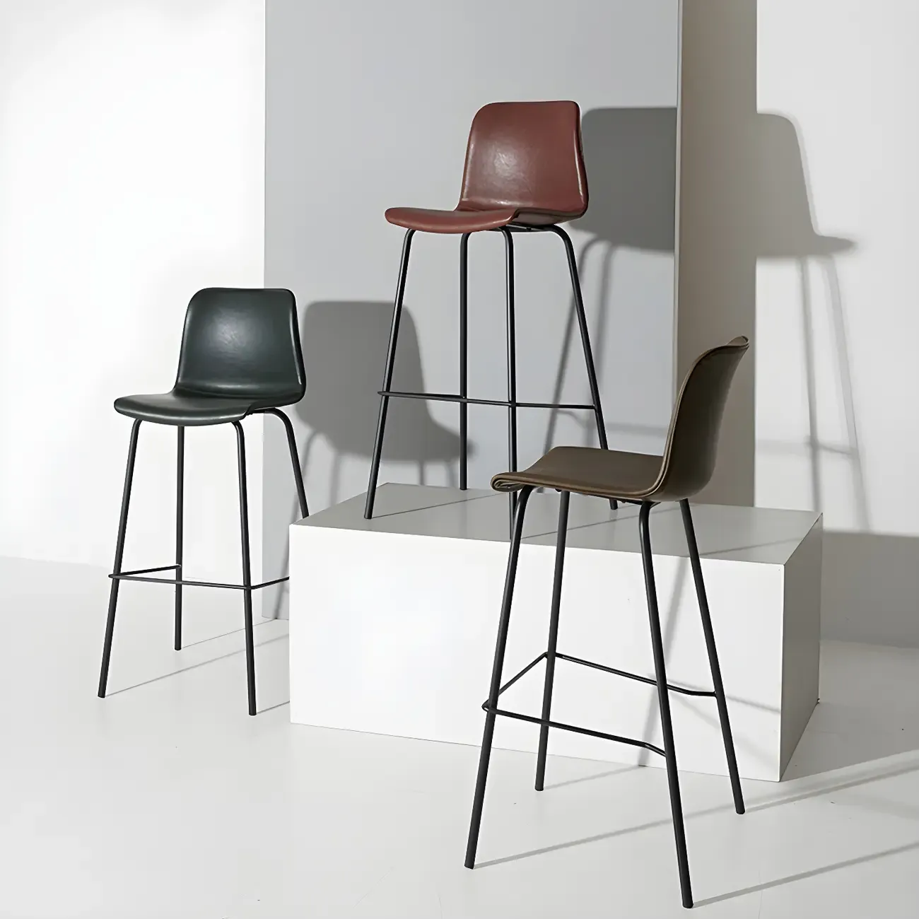 Brown Saddle Metal Frame Leather Counter Stools with Backs