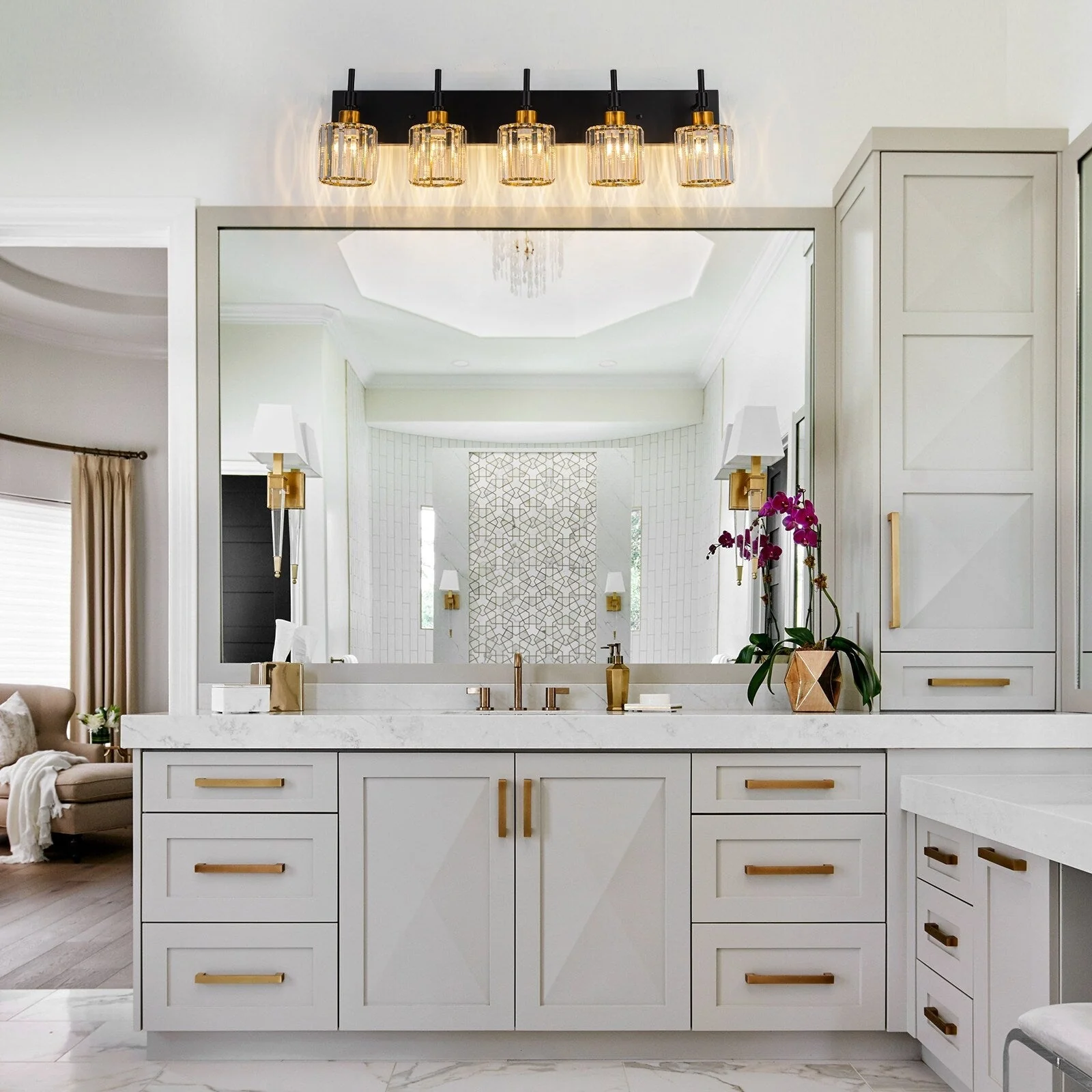 Modern Dimmable Crystal Bathroom Vanity Light Wall Sconces with Crystal Shades