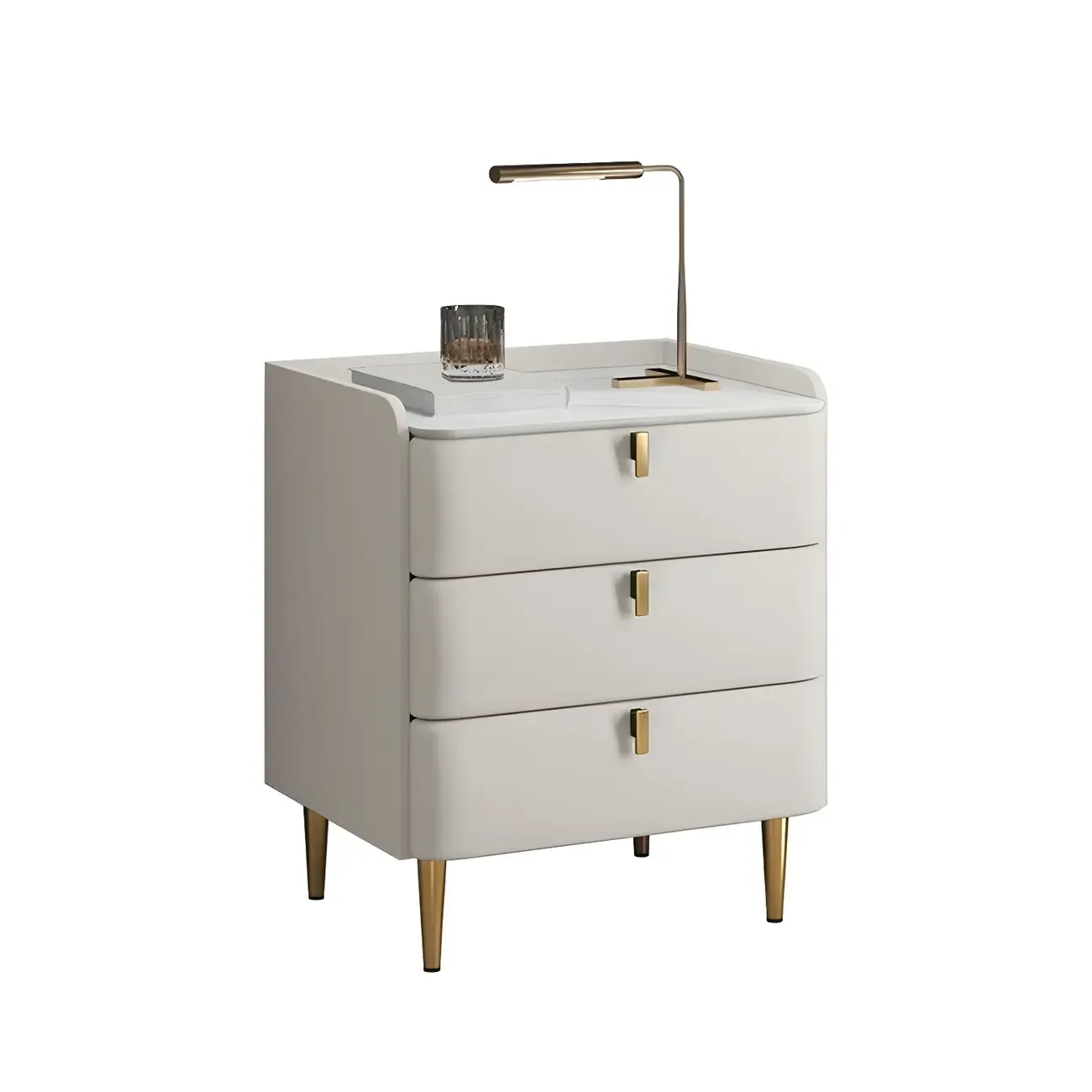 Glam Leather Sintered Stone Top Nightstand with Drawers