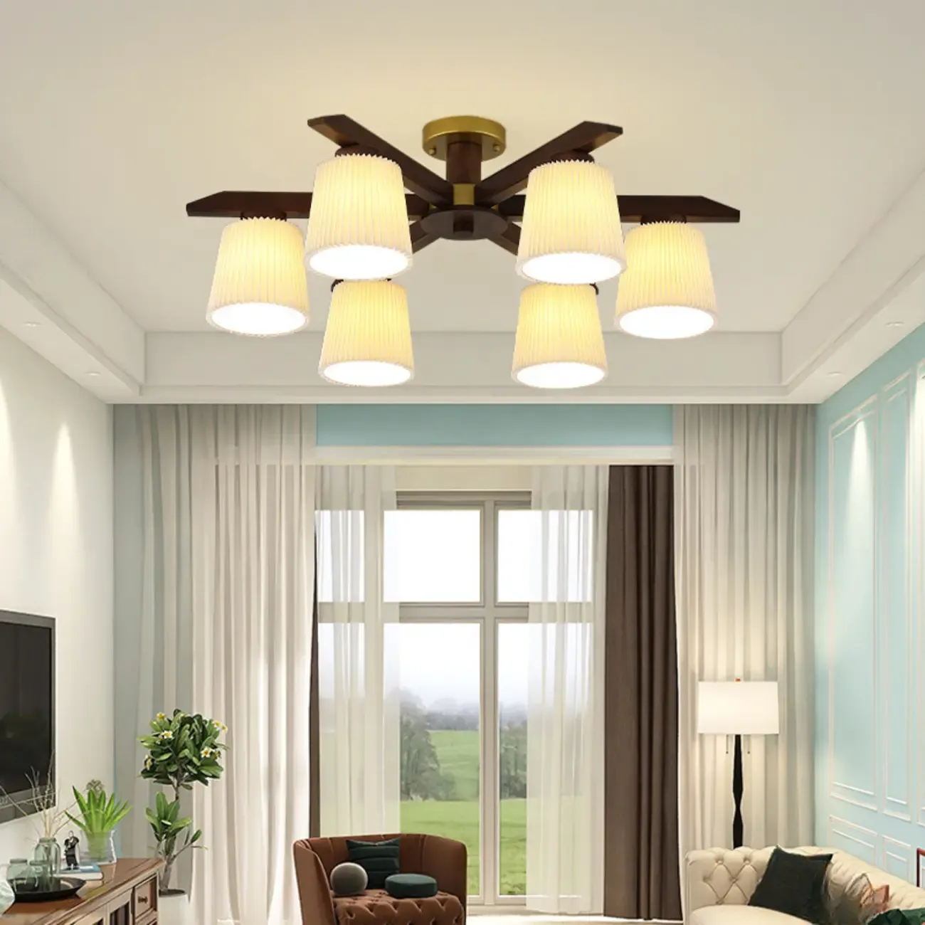 Cylinder Indoor Semi Flush Ceiling Light with Fabric Shade