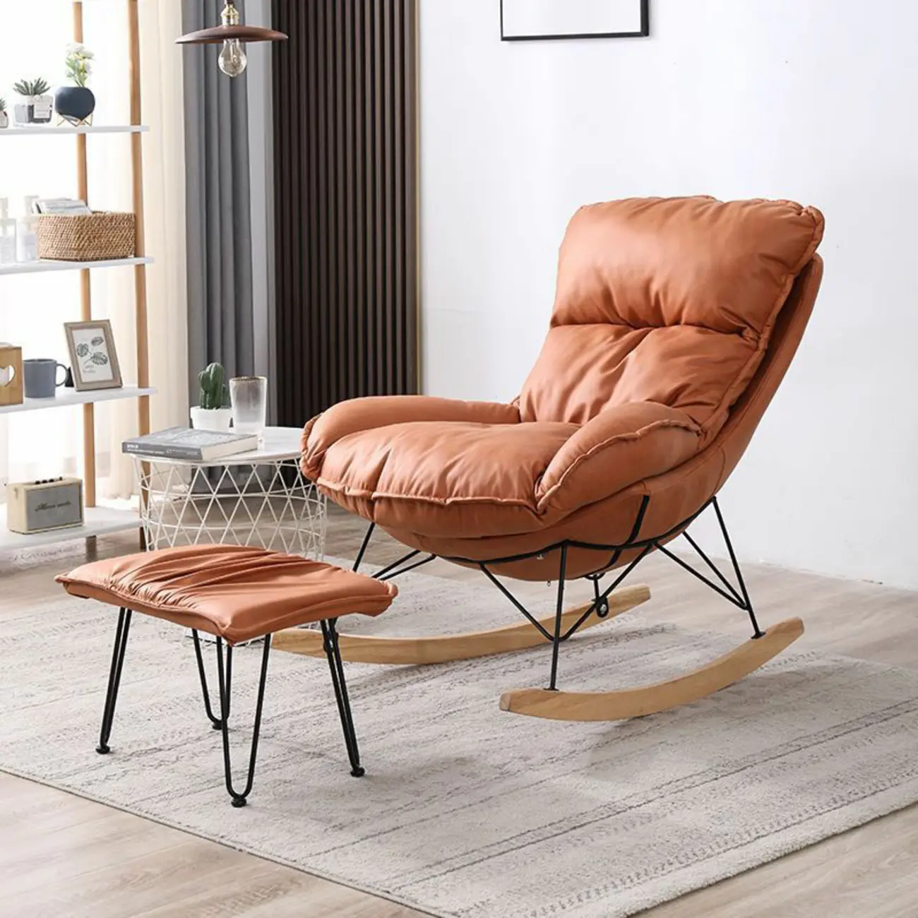 Cotton Upholstered Rocking Chair with Removable Cushions