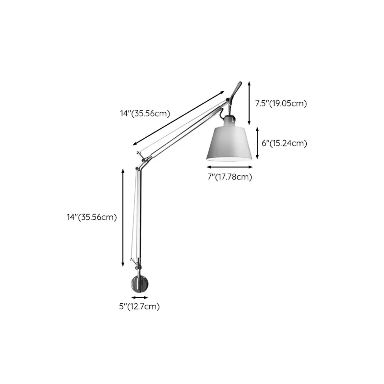 Industrial Silver Swing Arm Wall Light with White Fabric Shade