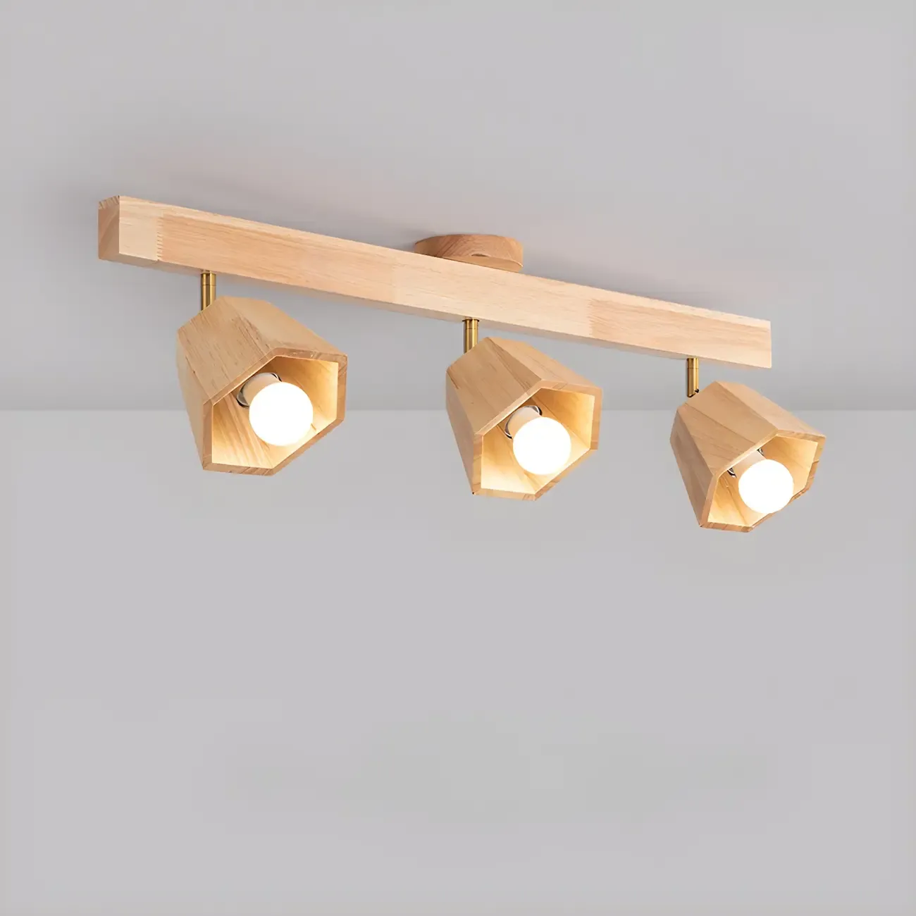 4-Light Adjustable Natural Rubber Wood Semi Flush Track Light