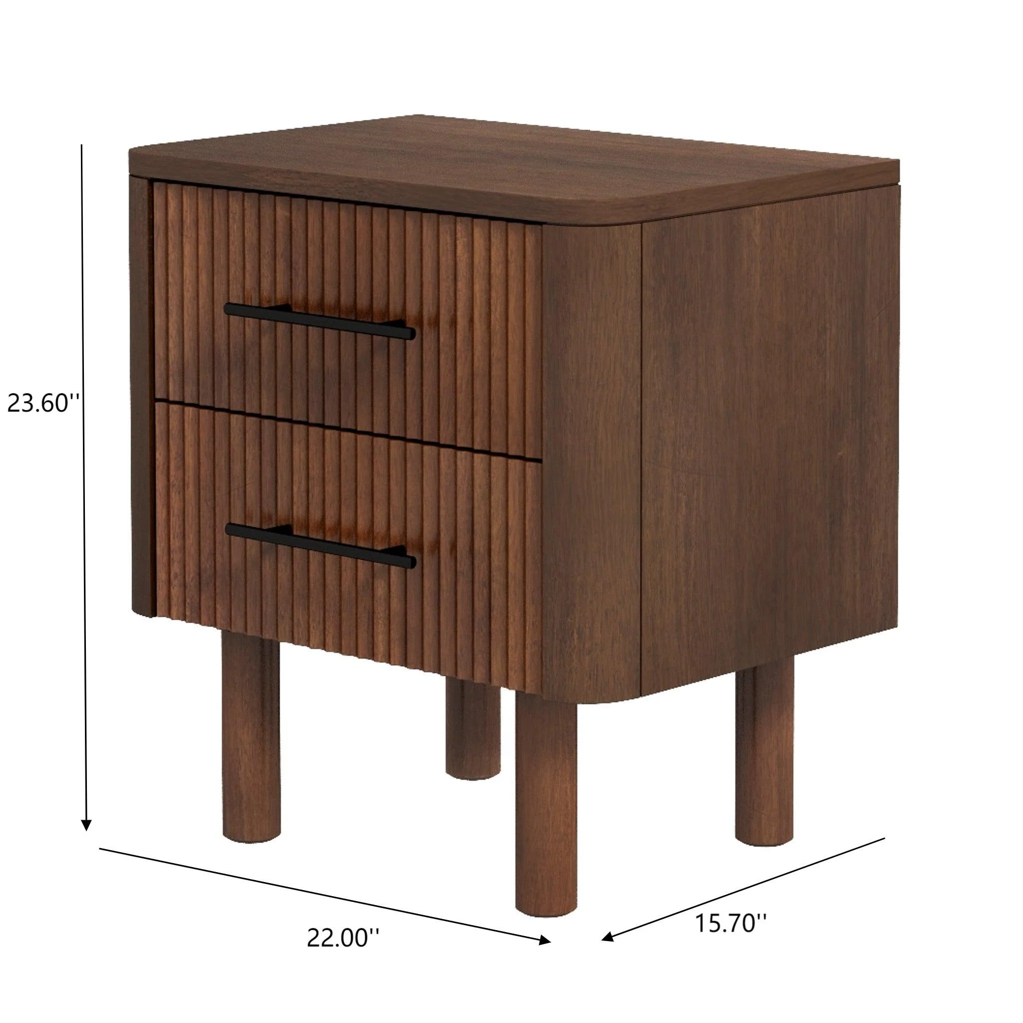 Logan Mid Century Modern Reeded Nightstand with 2 Drawers