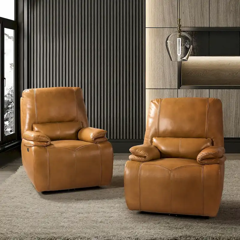 Clara Genuine Leather Power Recliner with Cushion Padded, Set of 2