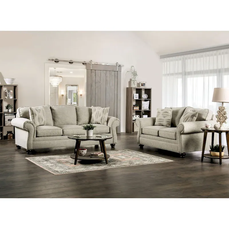Chetbert Transitional Cream Fabric Upholstered 2-Piece Sofa Set by Furniture of America