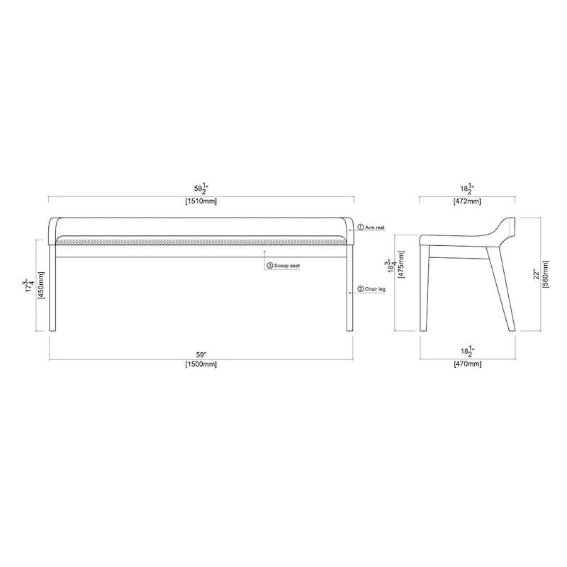 Rasmus Mid Century Wood Dining Bench