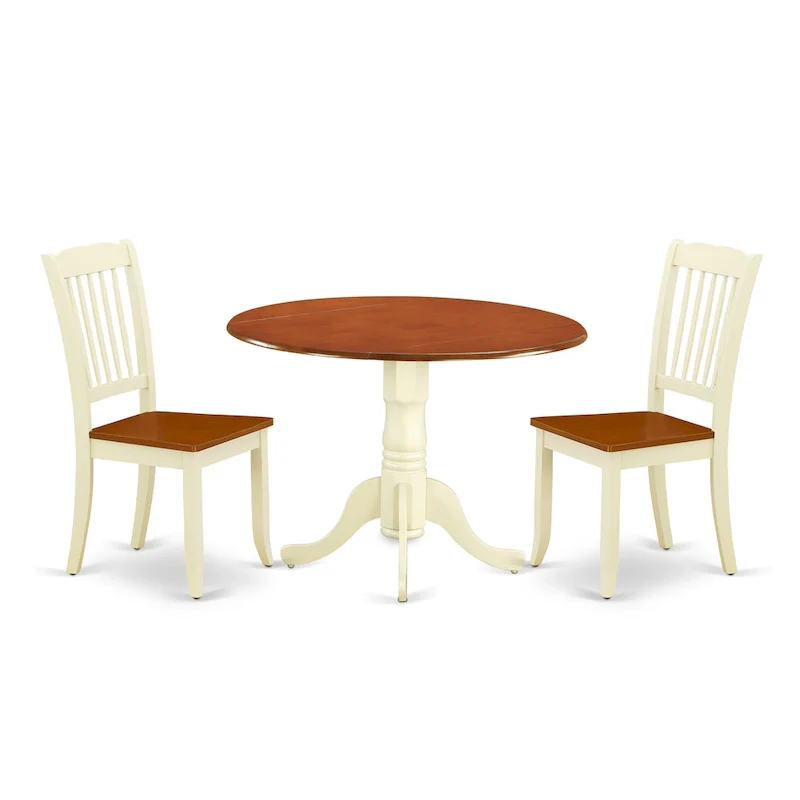 East West Furniture Dining Room Furniture Set- a Round Dining Table and Wood Seat Chairs, Buttermilk & Cherry (Pieces Options)