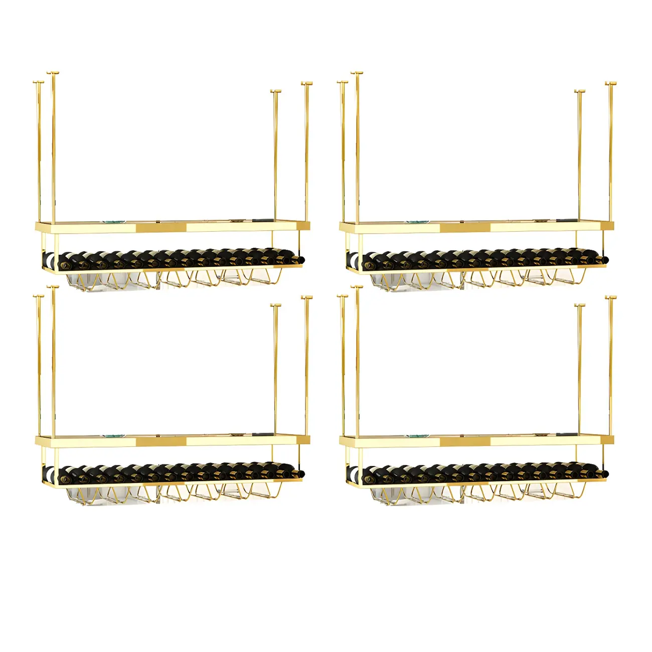 Modern Metal Hanging Wine Rack with Glass Holder