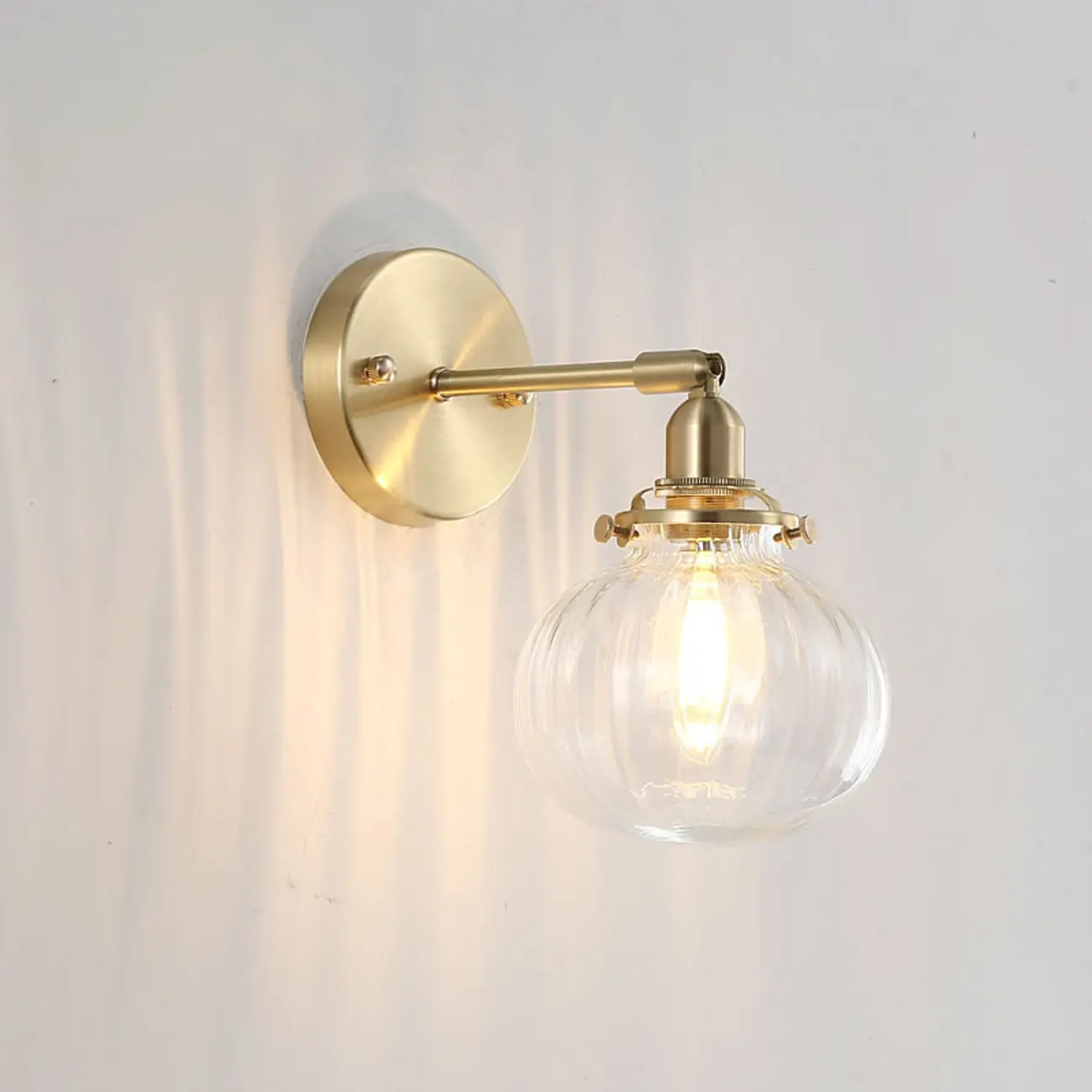 Vintage Adjustable Wall Sconce with Globe Shade for Bedroom