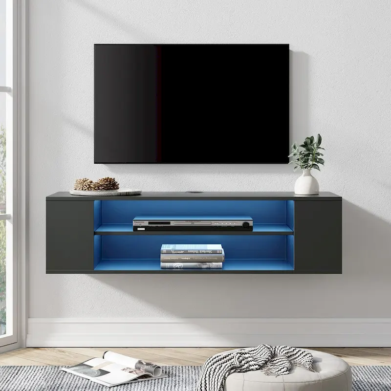 WAMPAT Floating TV Stand Shelf Wall Mounted Entertainment Center Floating Cabinet Media Hutch Under TV, 39 Inch